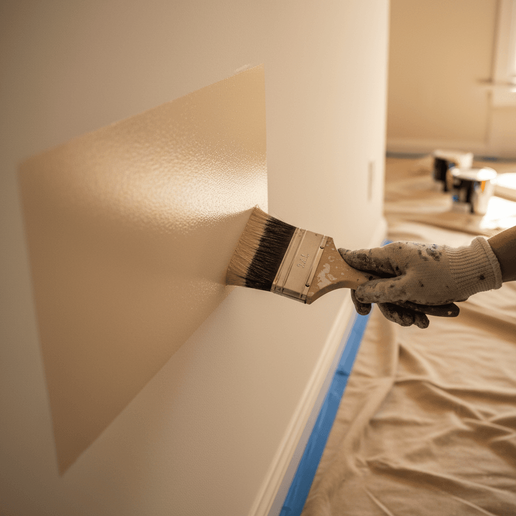 Painter cutting in a clean line along a wall edge