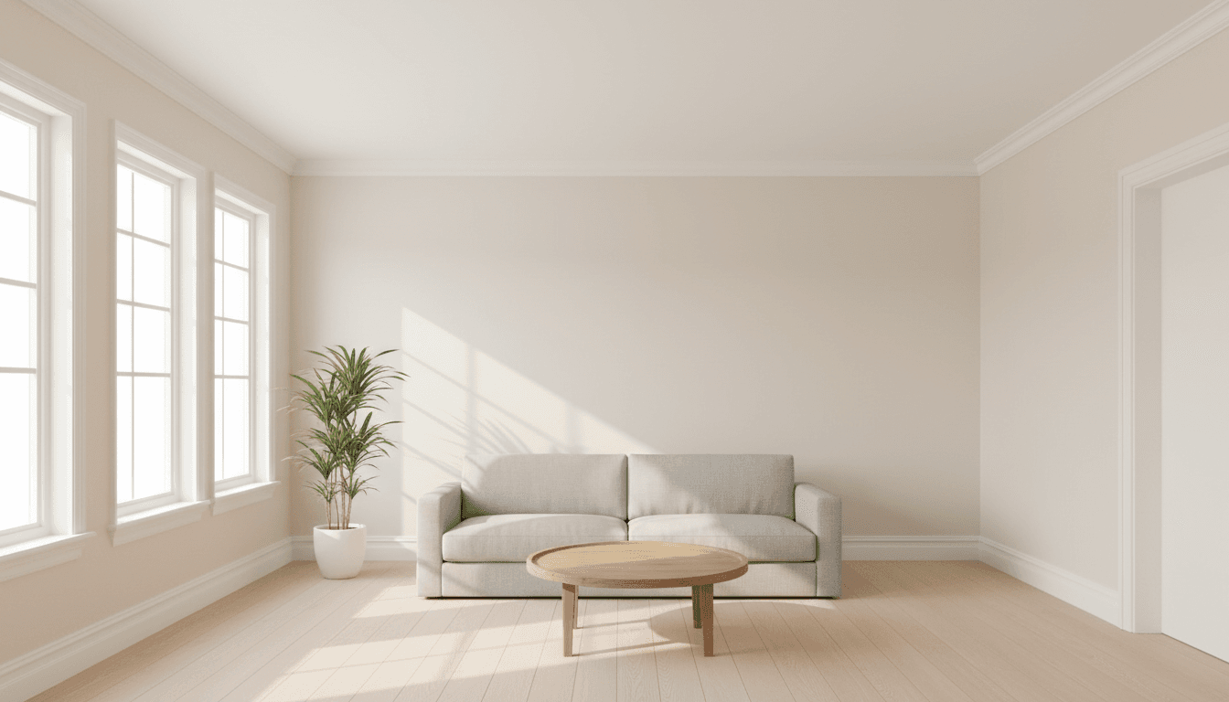 Freshly painted home exterior wall in warm neutral tone
