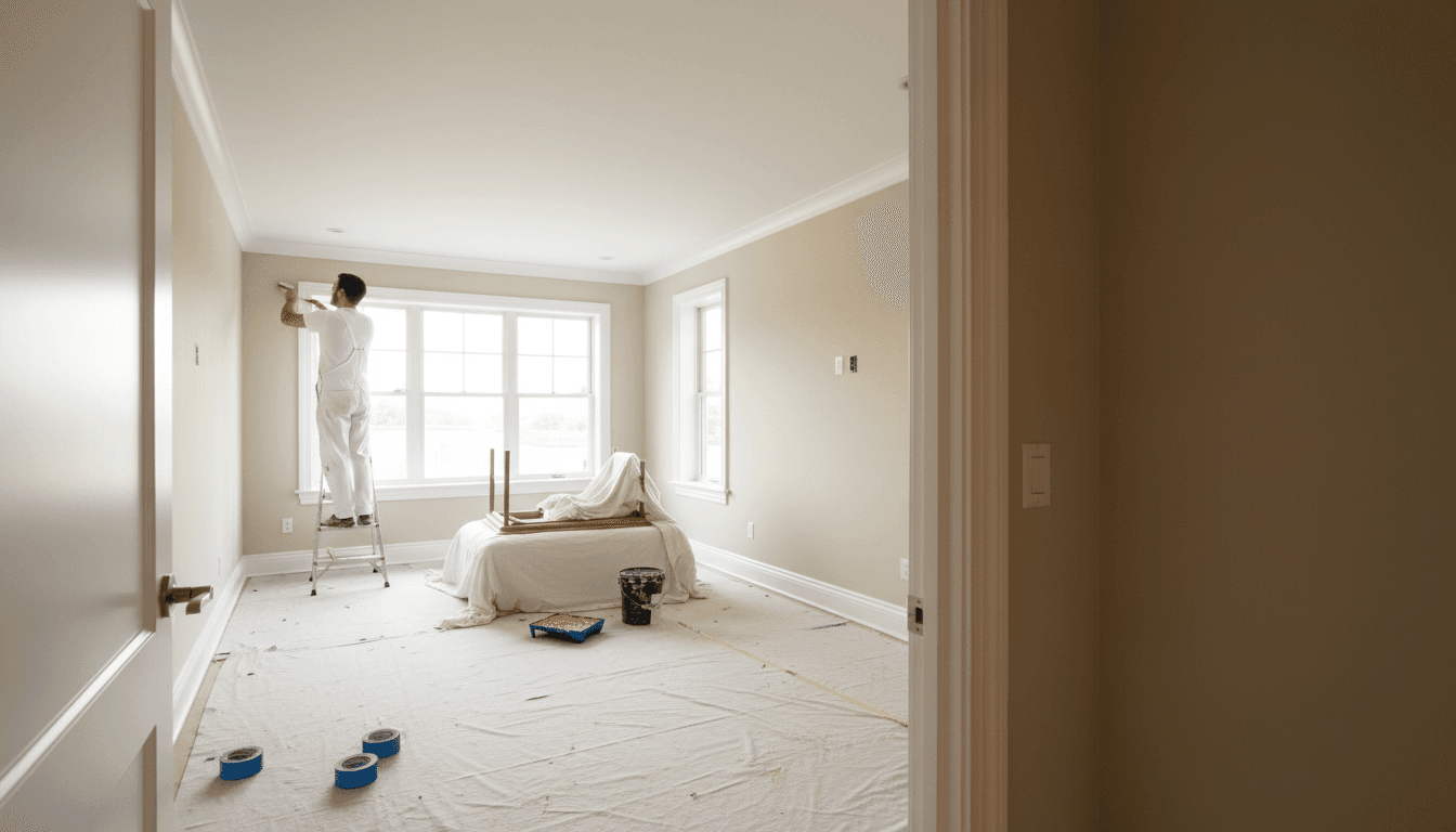 Freshly painted interior room with clean walls and trim
