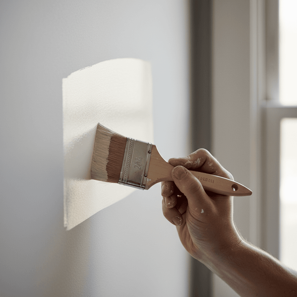 Painter's hands cutting in a clean line with a brush