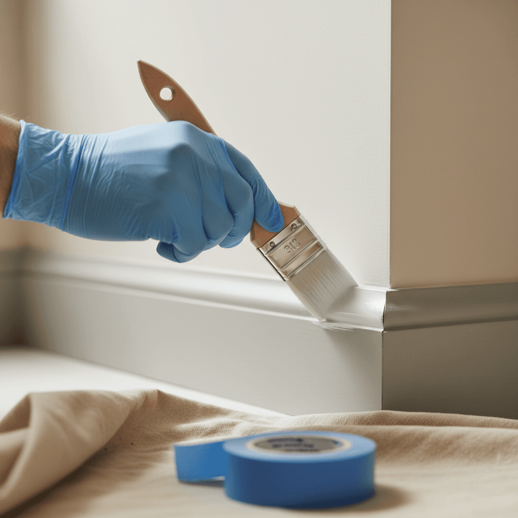 Painter cutting in a clean edge along skirting boards