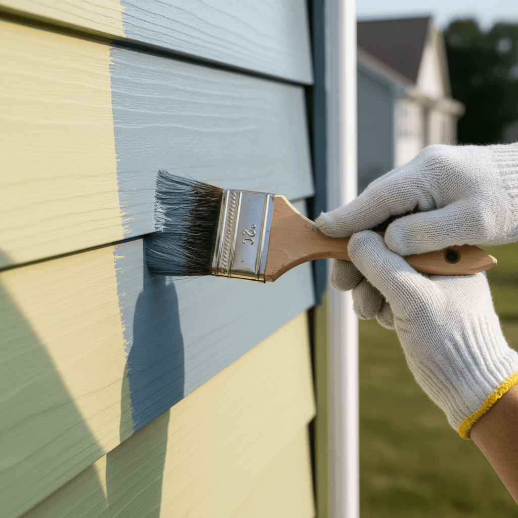 Freshly painted home exterior with crisp white walls and dark window frames